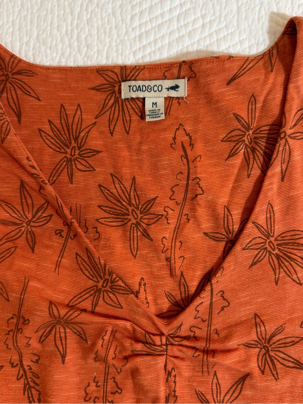 Toad&Co Rust Orange Floral V-Neck Top - Picture 3 of 6